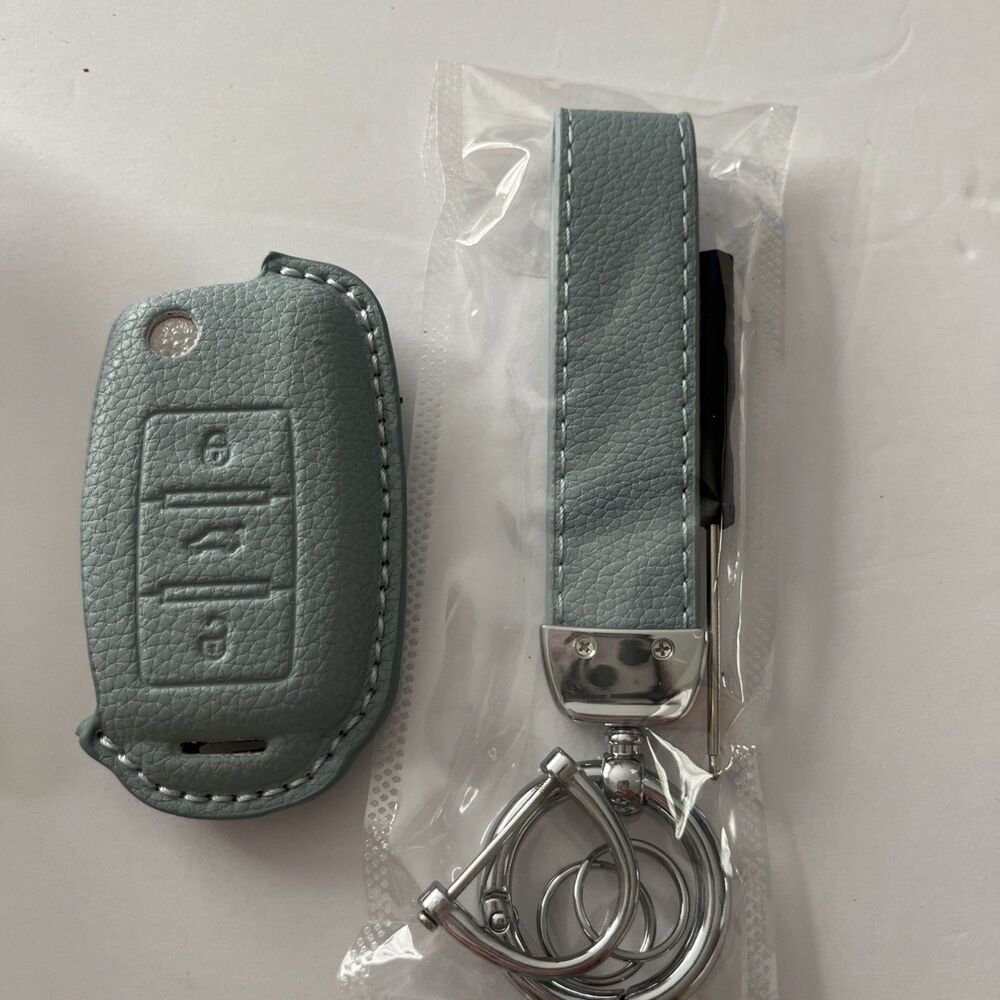 Key Fob Cover with Keychain, Key Shell Case Jetta Golf Polo MK6 Blue Leather